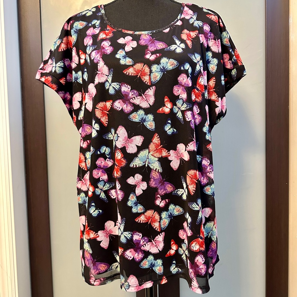 Butterfly Print Black Top